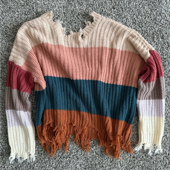 Miracle V-neck raw edge striped sweater - Picture 4 of 5